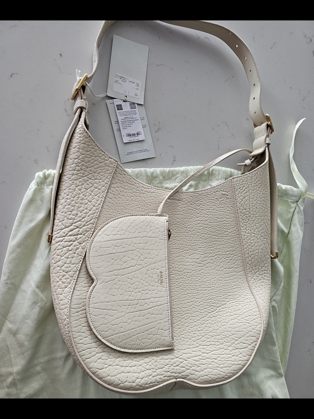 Burberry Cream Pebbled Leather Shoulder Hobo with Gold Hardware - Picture 7 of 10